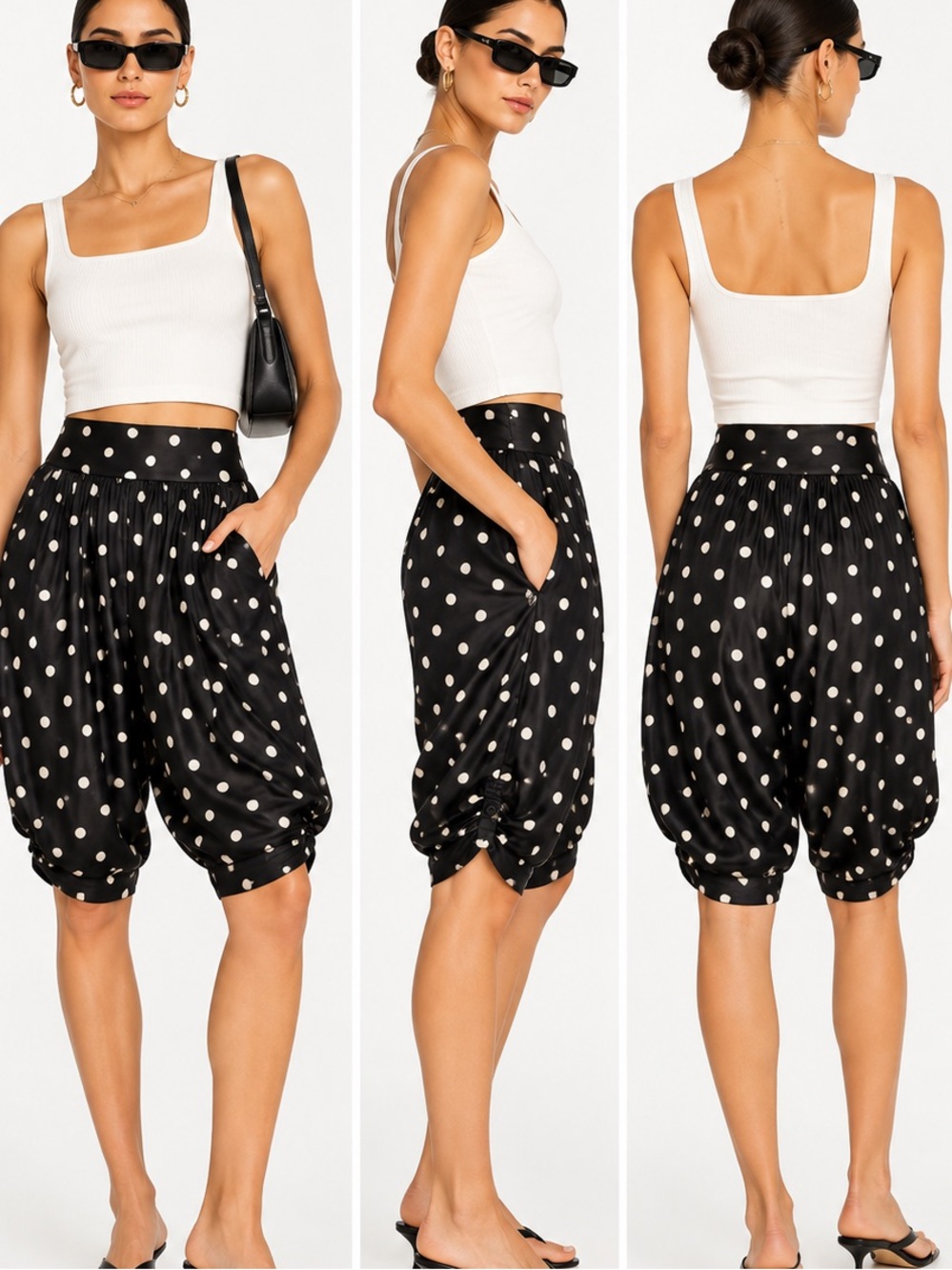 Essence 100% Mulberry Silk Polka Dot Harem Pants NWT Small